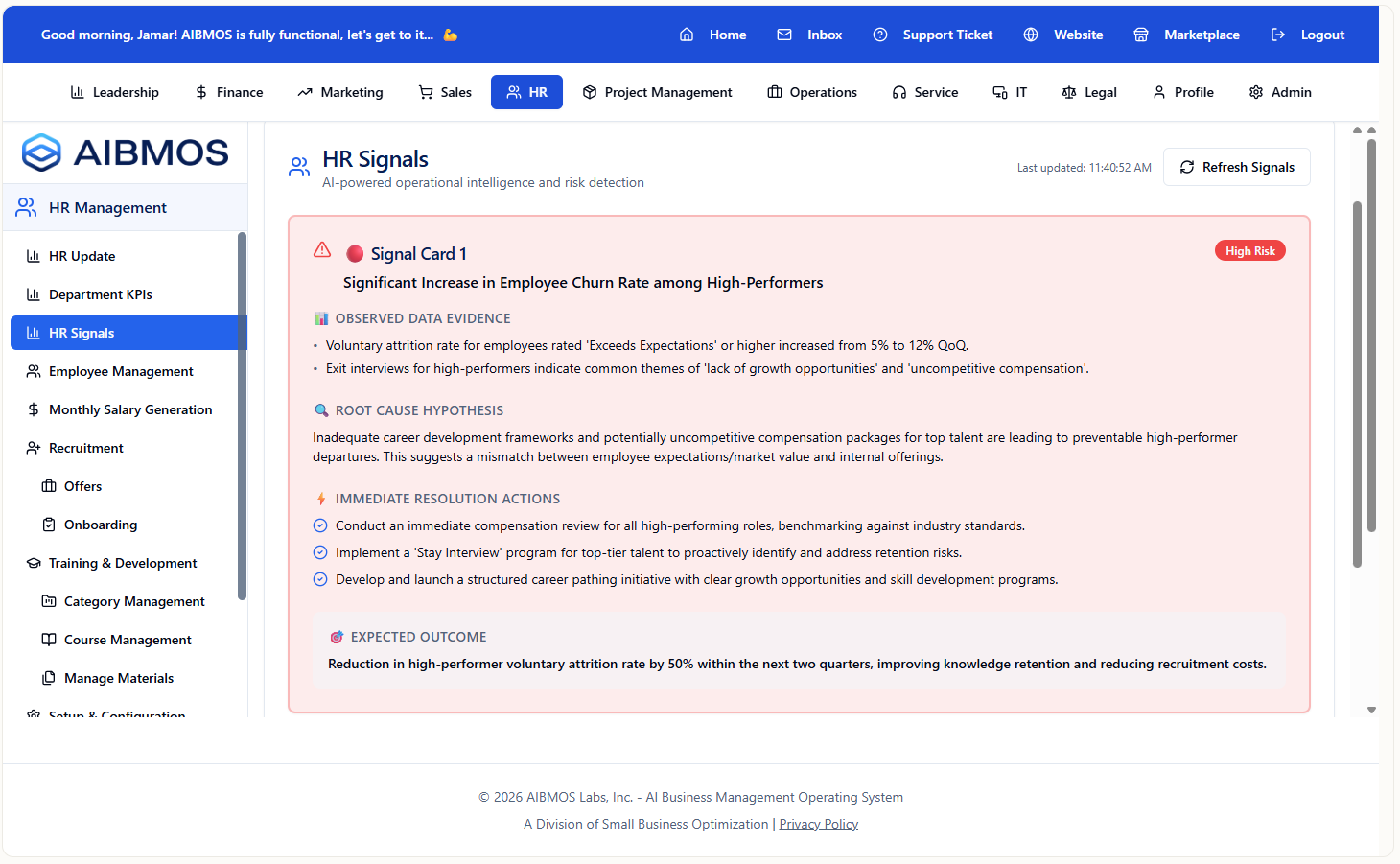 AIBMOS HR Signals dashboard
