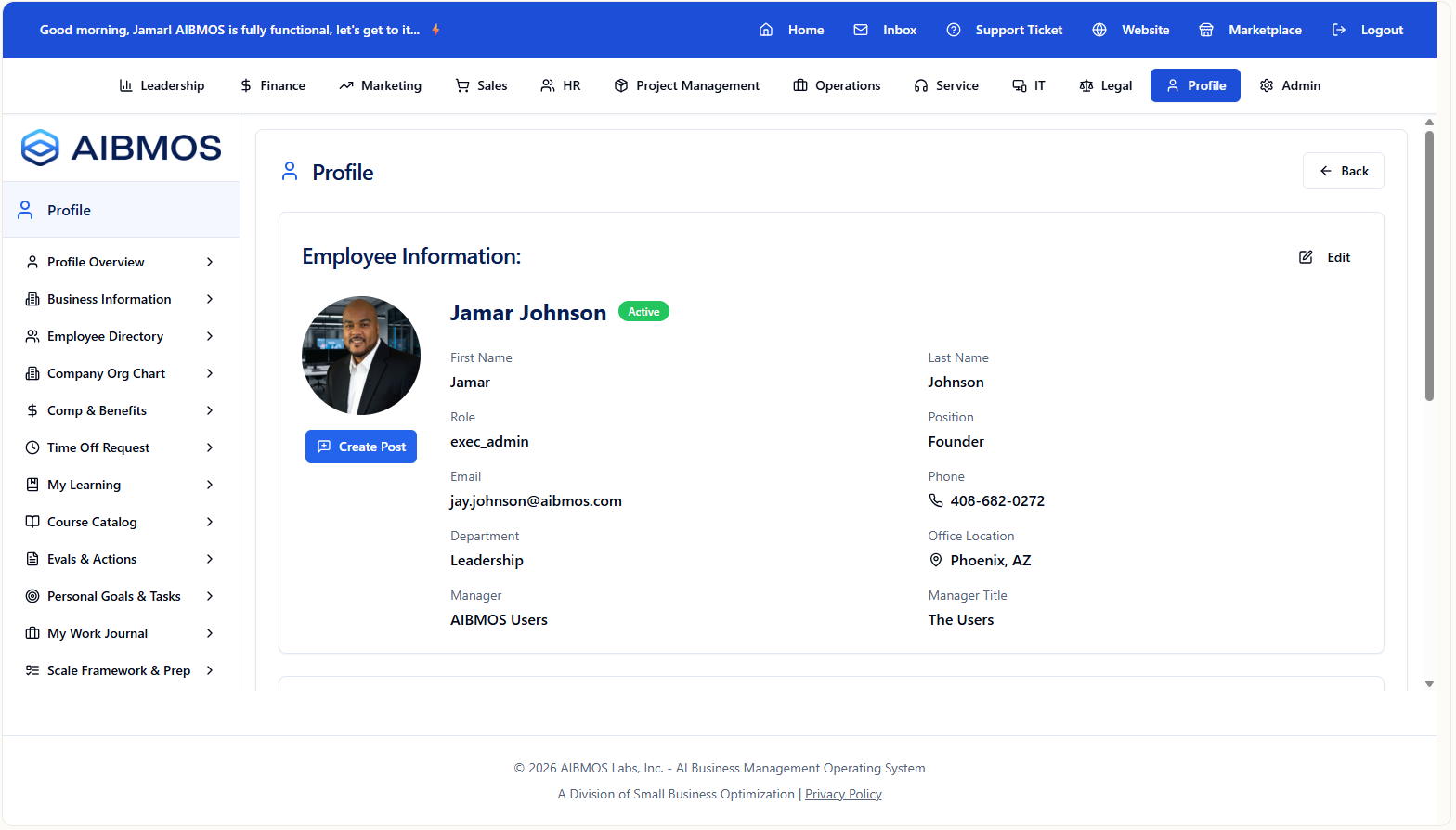 AIBMOS Profile page